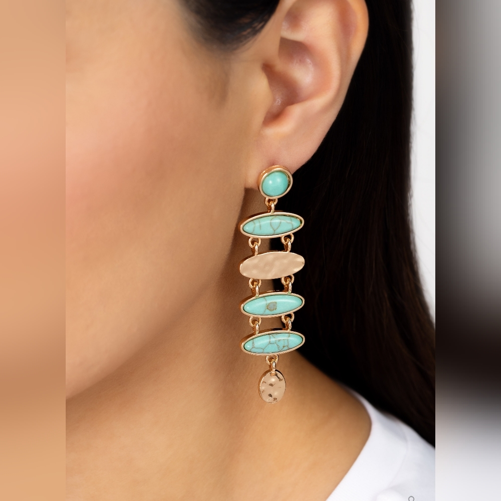 Rustic Reverie Blue Post Earrings Gold - Picture 3 of 3